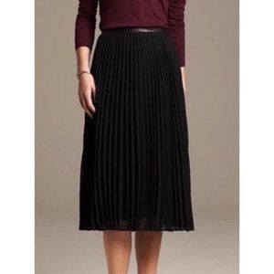 Banana Republic Pleated Midi Skirt With Leather Trim Waist
